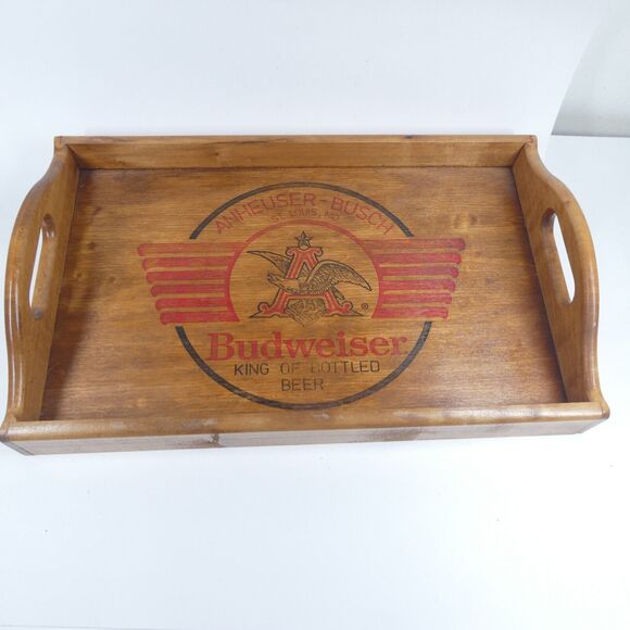 Budweiser Beer Wooden Serving Tray Anheuser-Busch Advertising 18x11 - Picture 1 of 10